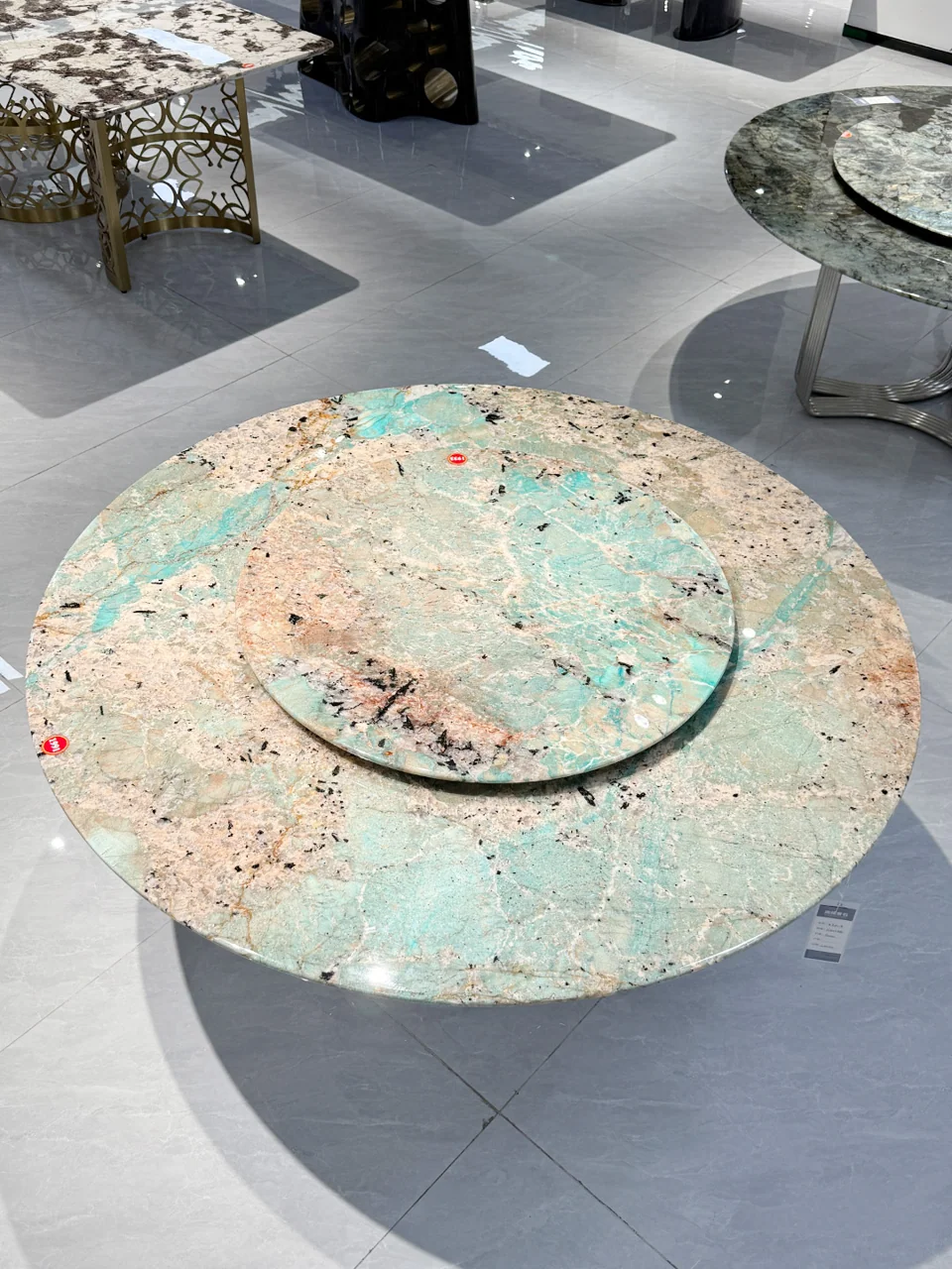 Distinctive stone table surfaces displayed for comparison