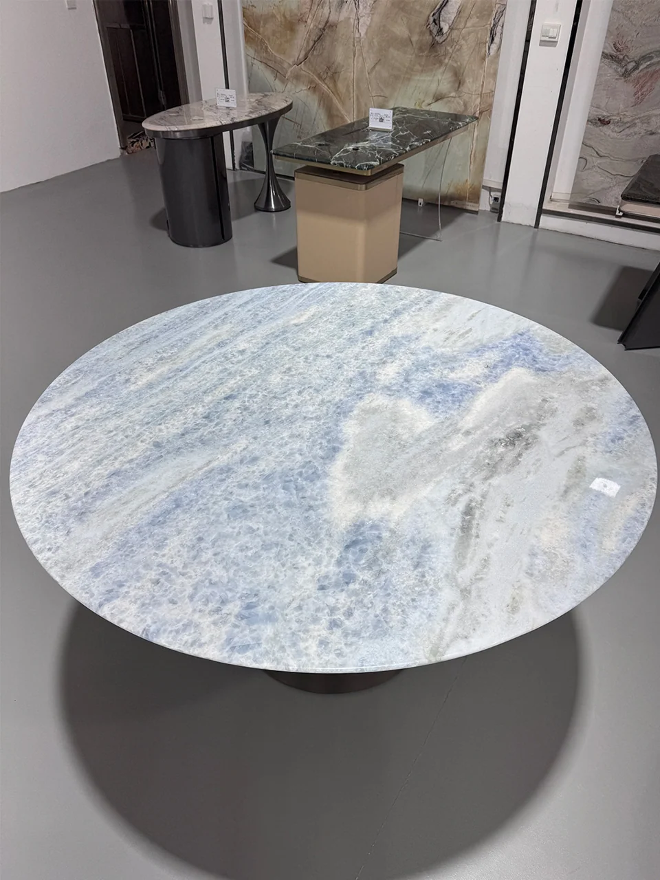 Blue-grey stone table surface with a distinctive natural-looking pattern