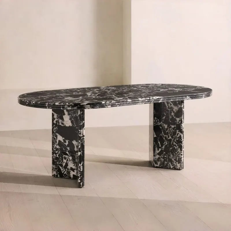 Oval Grand Antique marble table on slab legs