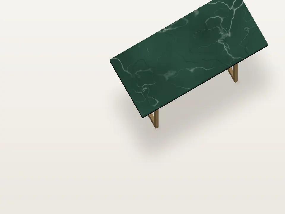 Rendering of a Verde Alpi table on brass frames