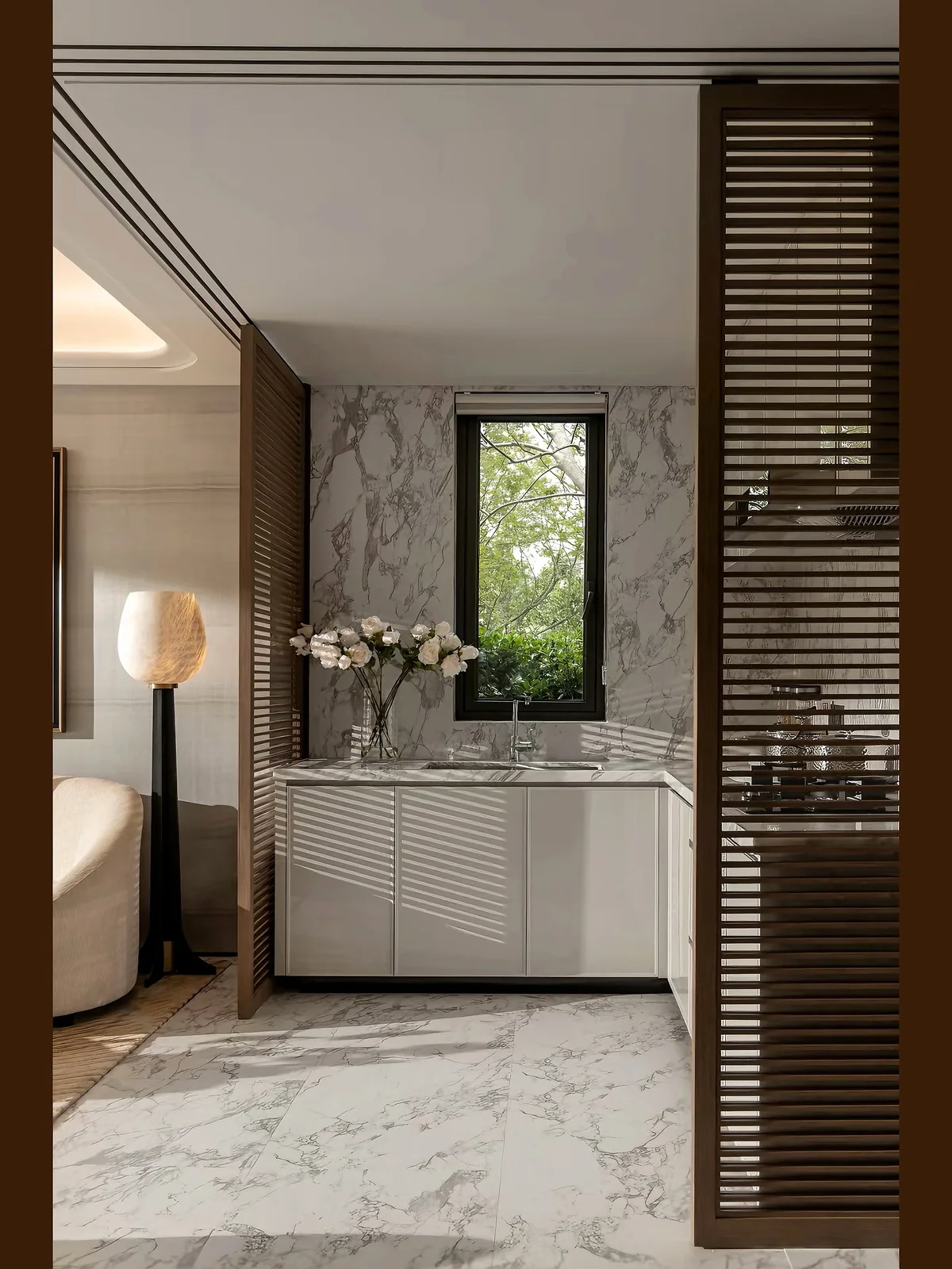 White stone bathroom vanity